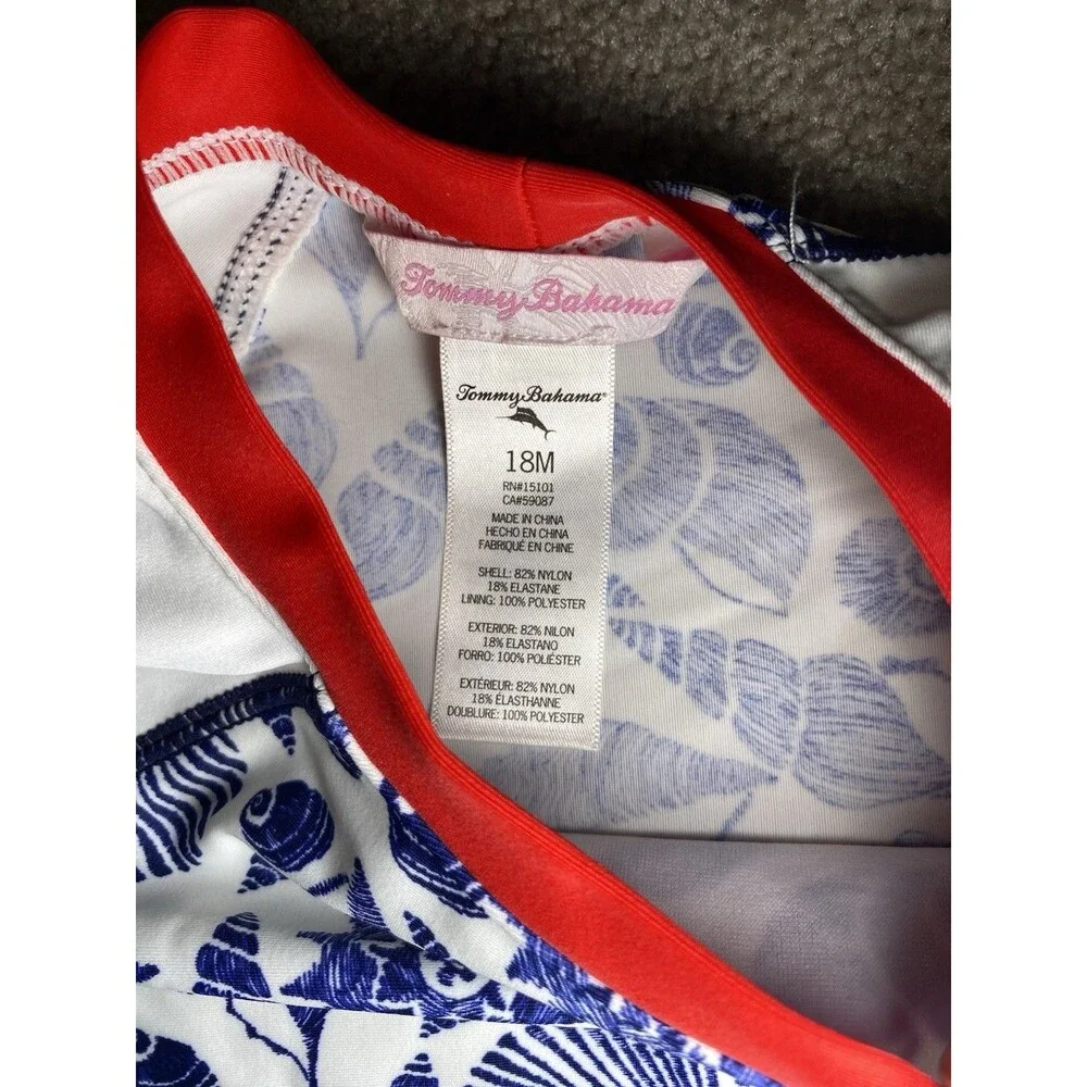 Tommy Bahama Girls Rash Guard Swimsuit Set 18M Blue White Seashells 2 Piece